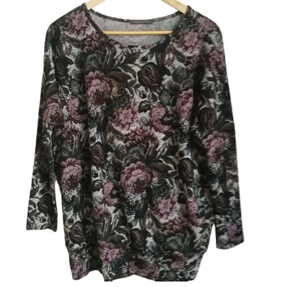SUZY SHIER Dark Floral Oversized Casual Knitted Sweater Size Extra-Small - Picture 1 of 13